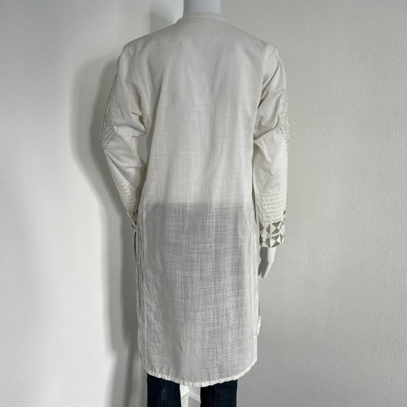 Khaadi Womens Kameez Top Size 8 White Geometric Gold Thread Embroidered Pakistan - Picture 13 of 13